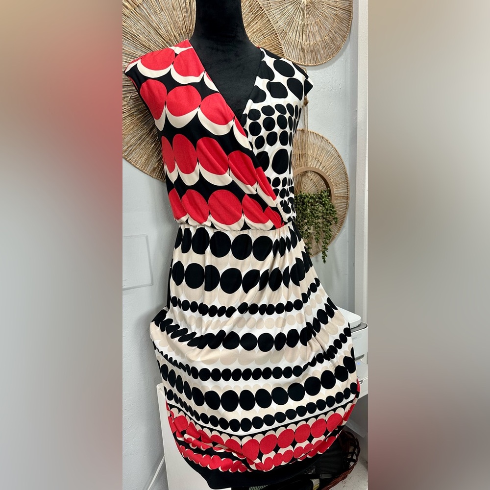 Women’s Polka Dot Midi Dress in Black, Red & Cream